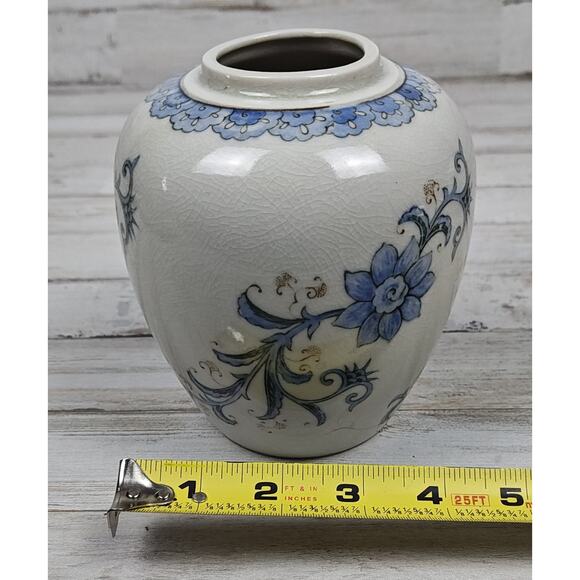 2 Vintage Andrea By Sadek Vases-Ginger Jars Blue Floral Japan No Lids Crackled - Picture 9 of 9